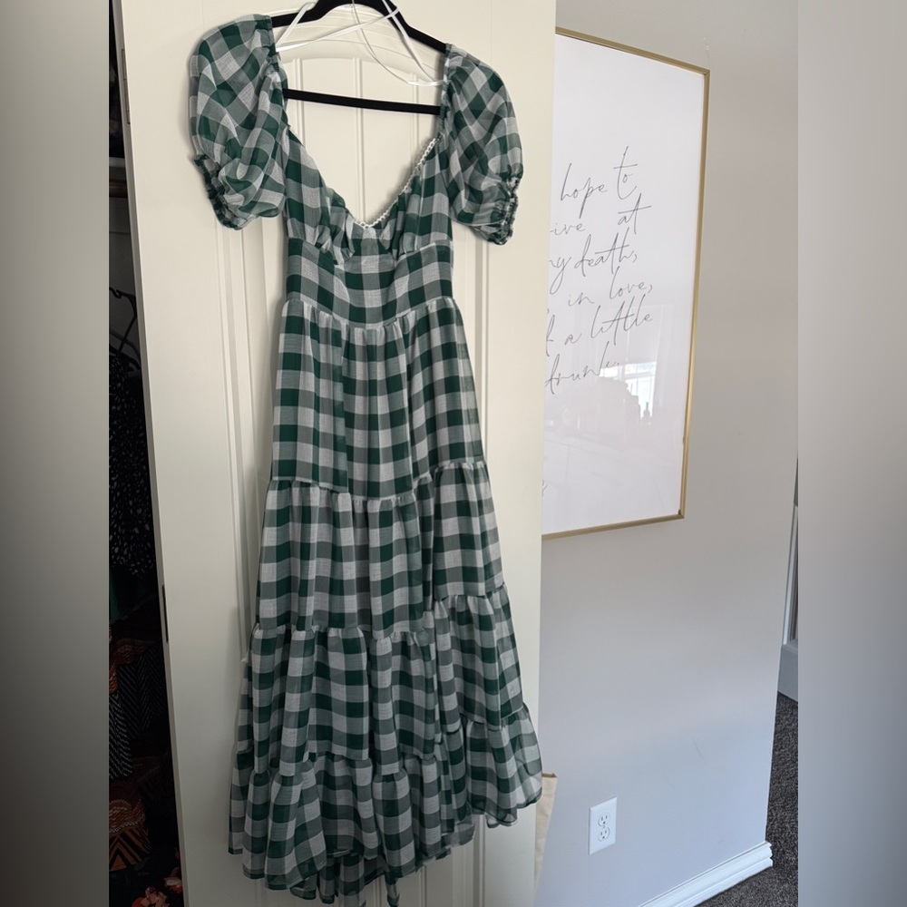 Vici Green and White Gingham Midi Dress